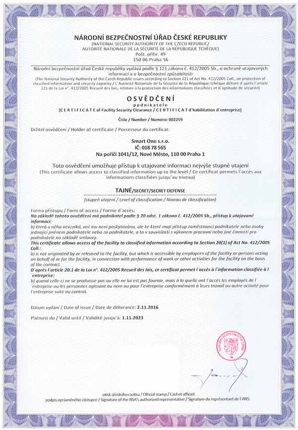 Správa IT Certifikace - NBÚ certifikát