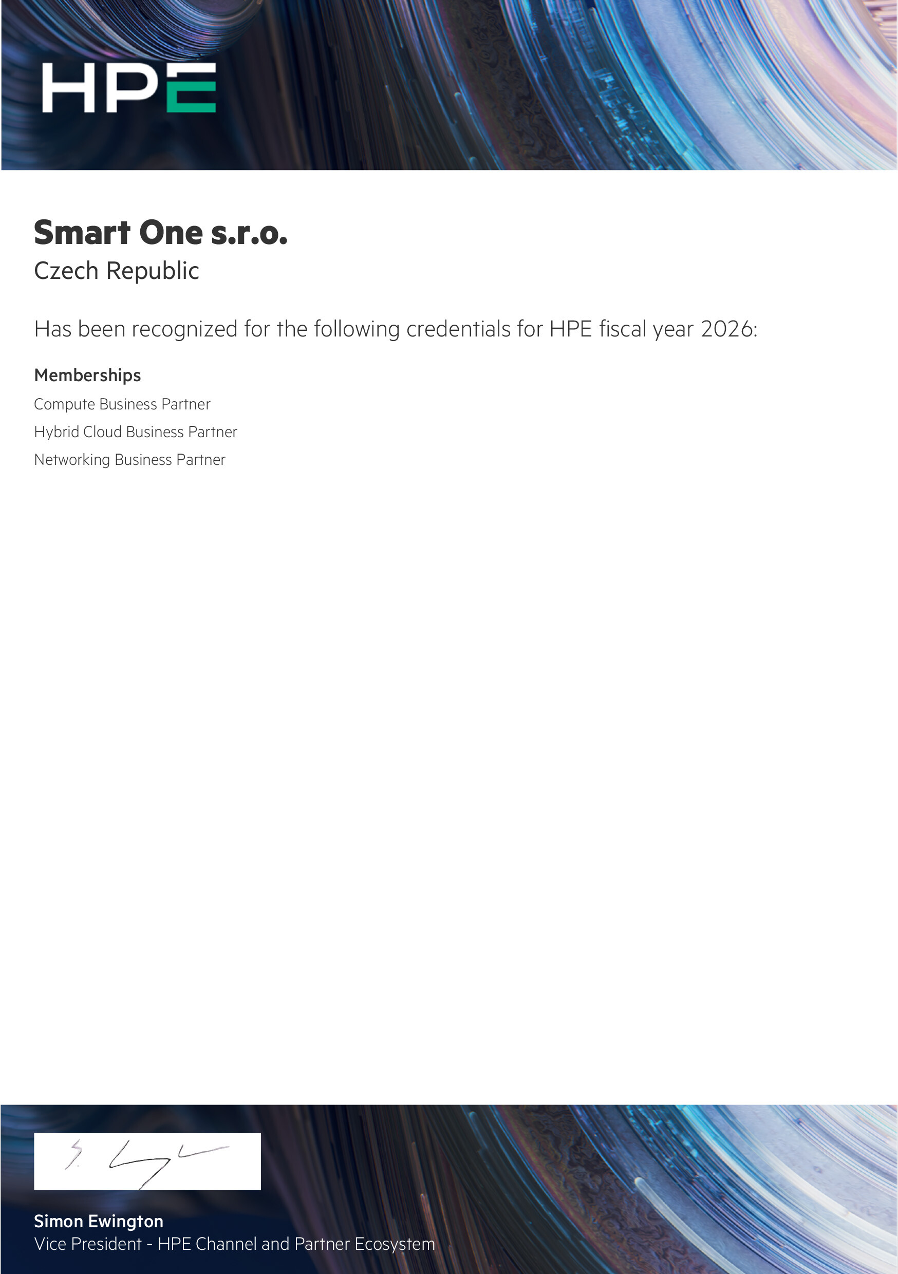 HPE Certificate - Low Res Smart One - externí správa IT
