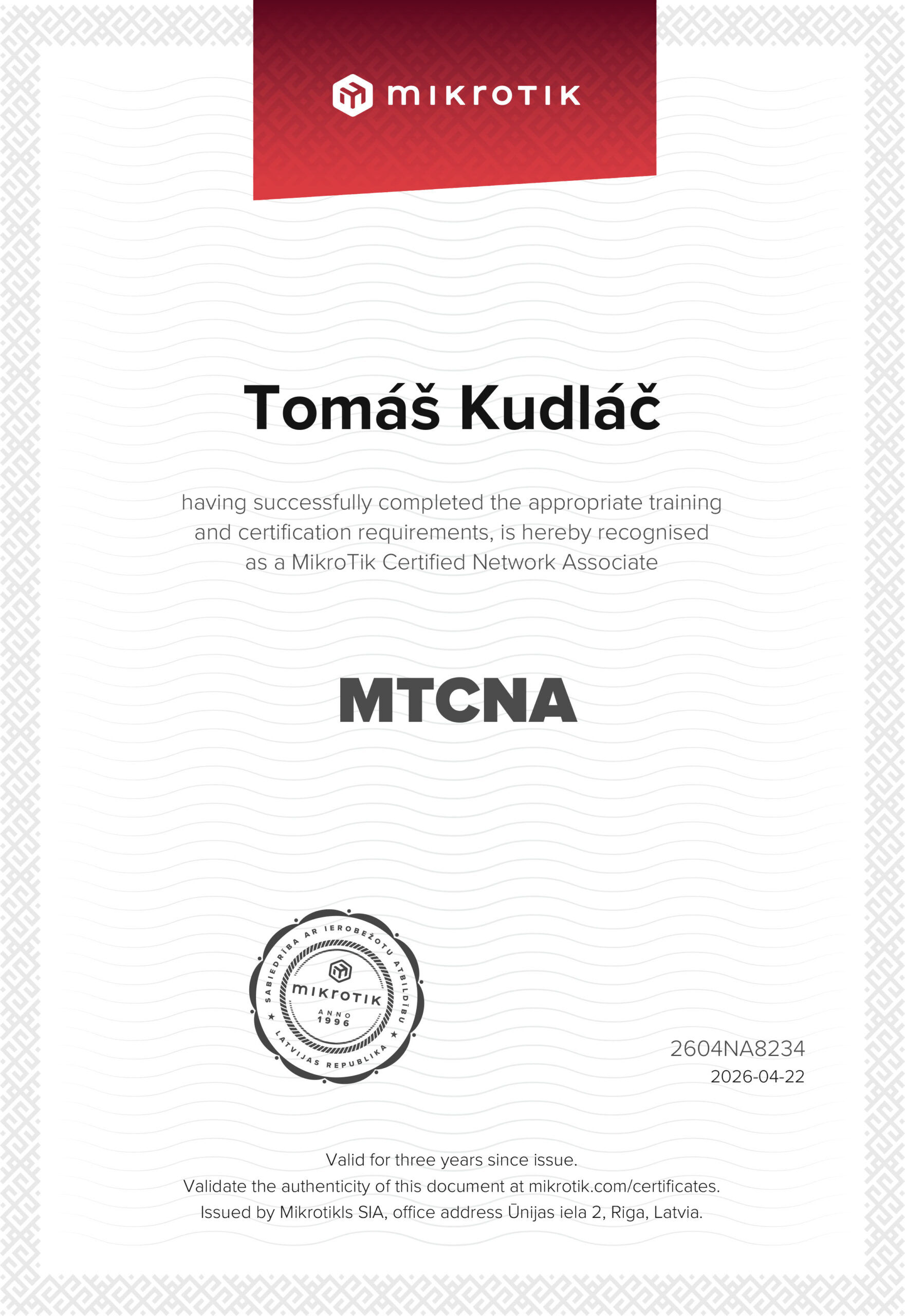 TKU-Certifikat-MTCNA-en Smart One - externí správa IT